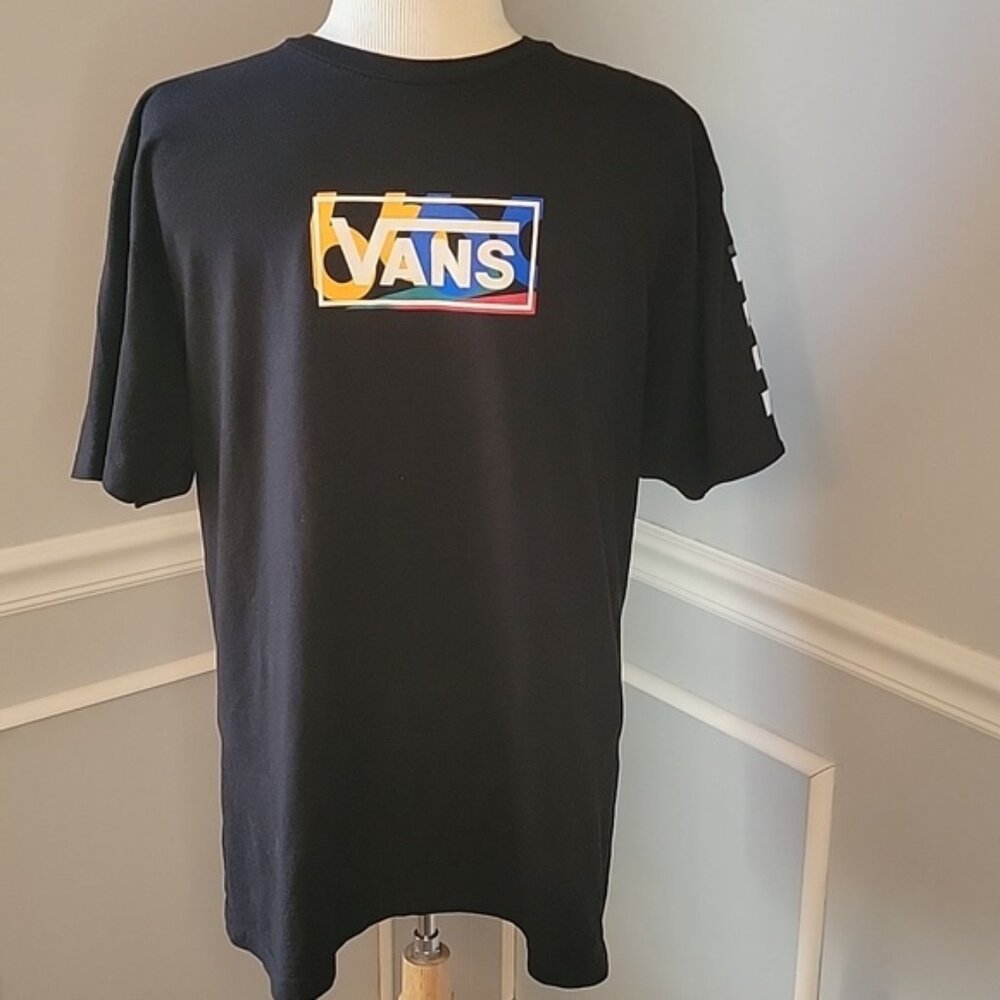 VANS Classic Fit‎ Black 66 Checkerboard Logo Short Sleeve Skater Punk T-Shirt M